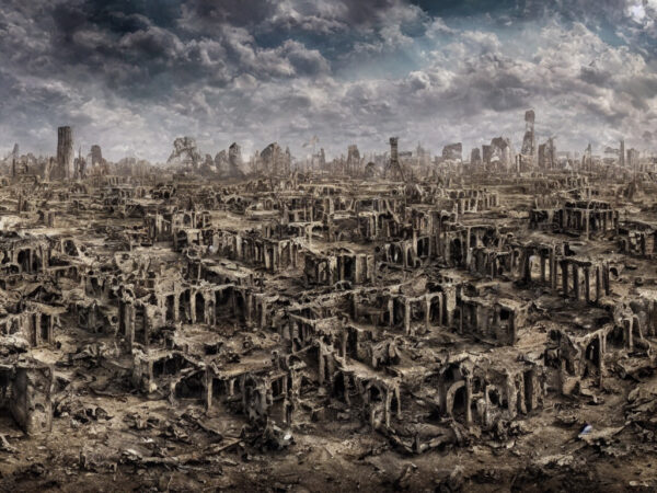 終末の地球の廃墟となった都市の風景