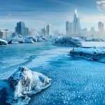 氷河期で氷に覆われた都市の風景