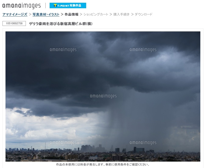 ゲリラ豪雨を浴びる新宿高層ビル群(横)