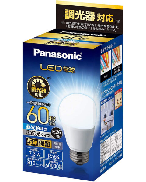 パナソニック LED電球 口金直径26mm 電球60形相当 昼光色相当(7.3W)