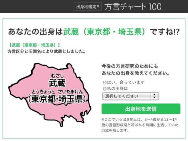 方言チャート100の結果