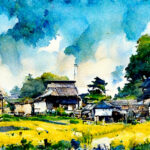 Scenery of a Japanese farming village.